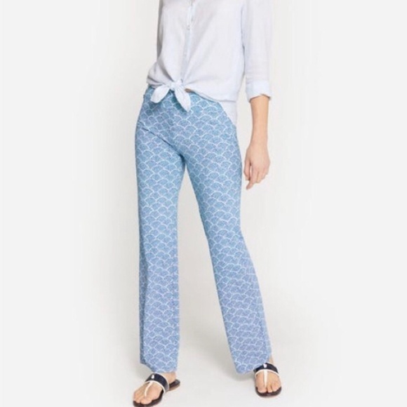 J. McLaughlin Carmel Pants In Fanned Blossom Catalina Cloth Sz M Blue Coastal - Picture 2 of 11